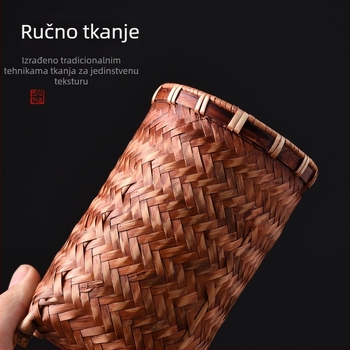 Bambusov pleteni koš za čajne šalice, držač i odvodna podloga za Kung Fu čajnu ceremoniju
