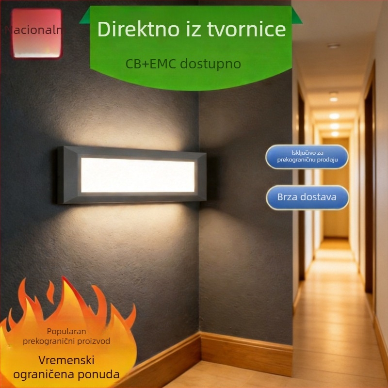 QJF-N526 Vanjsko kutno zidno svjetlo za stepenice, LED površinsko montirano, vodootporno pravokutno dizajn, 3000K–6500K, IP65, bez instalacije