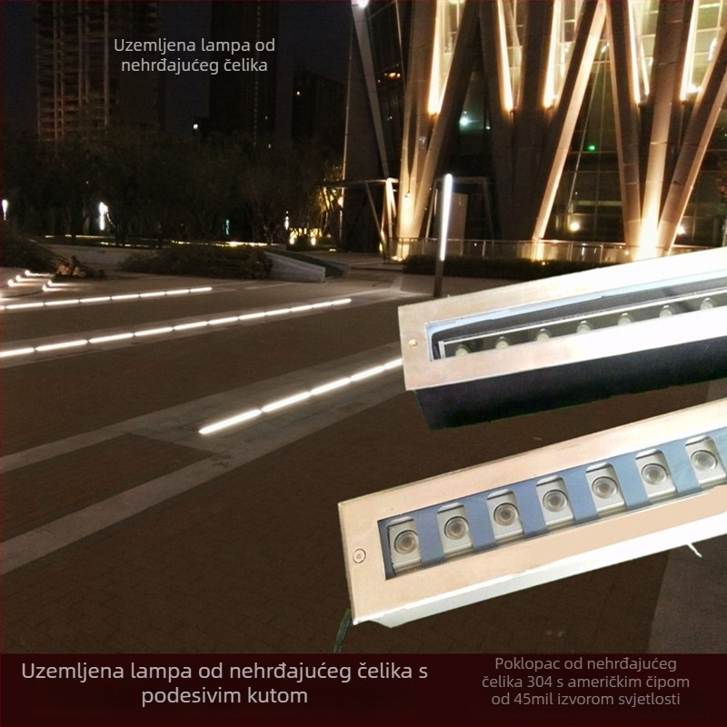 Pravokutno podzemno svjetlo od nehrđajućeg čelika s polarisiranim svjetlom, podesivi kut, linijsko ugradbeno svjetlo, 24V DC, 12/36/48W, IP67, 3000K toplo bijelo