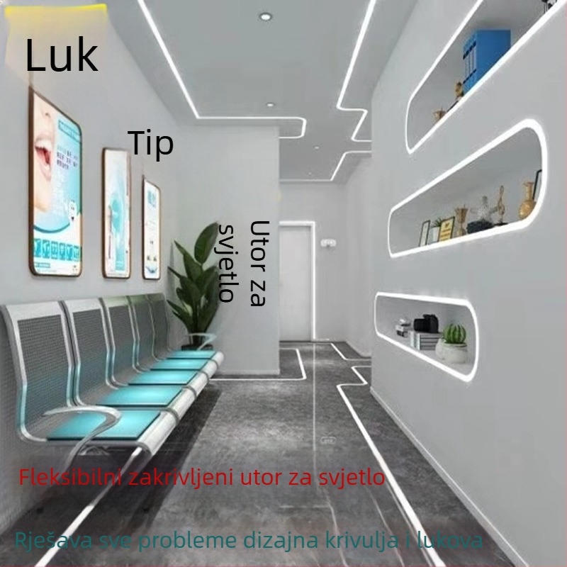 LED silikon-kanal fleksibilan sa zakrivljenim aluminijskim žljebom i ugrađenom mekom svjetlosnom trakom