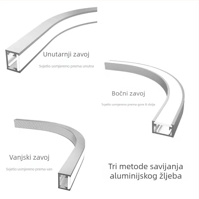 LED zakrivljeno ugrađeno stropno linearno svjetlo, lukasti polukružni aluminijski svjetlosni kanal, stropno dizajnersko svjetlo