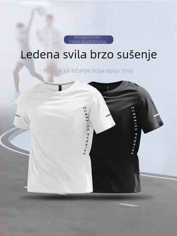 Muška brzosušeća sportska majica od poliestera s ice-silk materijalom, kratkih rukava, za trčanje, slim fit, prozračna