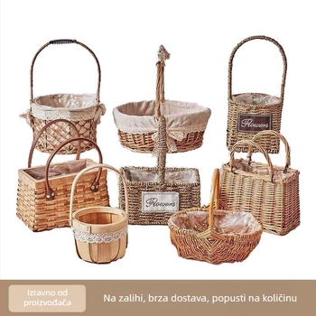 Prilagodljiva košara za pohranu od ratana, elegantna stolna dekoracija s cvjetnim aranžmanom, pleteni bambusov koš