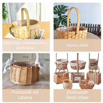 Prilagodljiva košara za pohranu od ratana, elegantna stolna dekoracija s cvjetnim aranžmanom, pleteni bambusov koš