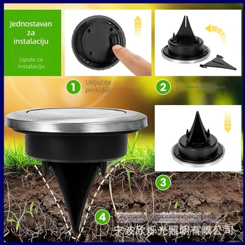 Solarno LED podzemno svjetlo za vrt, vodootporna plastična svjetiljka za travnjak i krajolik