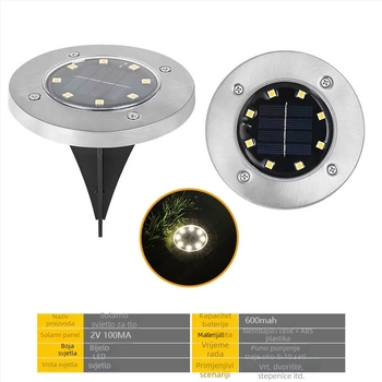 Vanjska rasvjeta od nehrđajućeg čelika, 8 LED, solarno podzemno svjetlo za dvorište, vrt, travnjak, vodootporno
