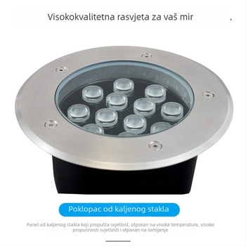 Okruglo LED podzemno svjetlo, kućište od lijevanog aluminija, poklopac od nehrđajućeg čelika, kaljeno staklo, vanjska vodootpornost