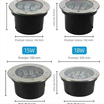 Okruglo LED podzemno svjetlo, kućište od lijevanog aluminija, poklopac od nehrđajućeg čelika, kaljeno staklo, vanjska vodootpornost