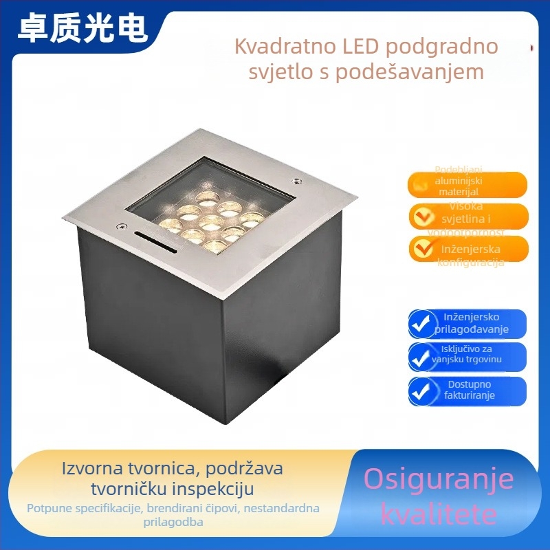 Kvadratno podzemno LED svjetlo za vanjsku rasvjetu, vodootporan krajinski reflektor, ugrađeno u travnjak