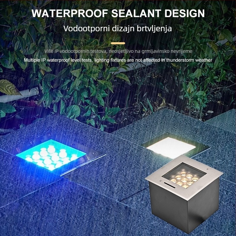 Kvadratno podzemno LED svjetlo za vanjsku rasvjetu, vodootporan krajinski reflektor, ugrađeno u travnjak