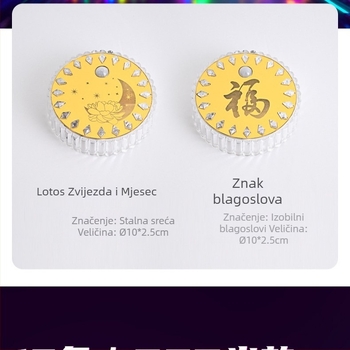 Cirkularna hram Buddha sa pozadinom sreće, kip Bodhisattve na oltaru, dekorativna LED svjetiljka s USB napajanjem i senzorom pokreta