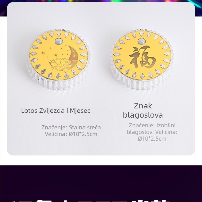 Cirkularna hram Buddha sa pozadinom sreće, kip Bodhisattve na oltaru, dekorativna LED svjetiljka s USB napajanjem i senzorom pokreta