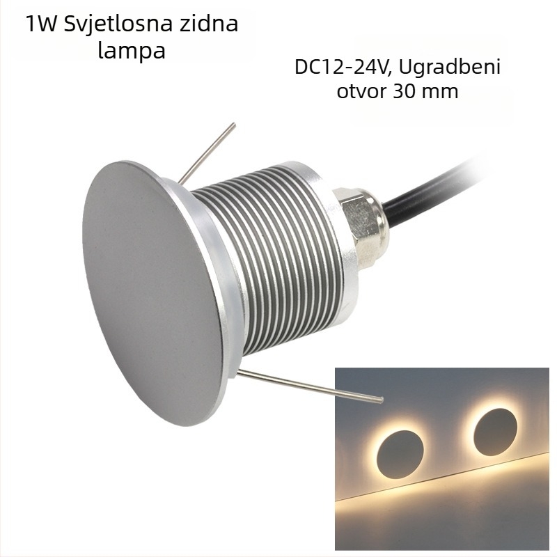 1W ugrađena kružna zidna svjetiljka za korake i kutove, LED noćna svjetiljka za vanjsku upotrebu