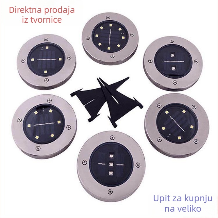 Solarna 8-LED podzemna svjetiljka za travnjak, vanjska rasvjeta dvorišta, dekorativno svjetlo s senzorom svjetla