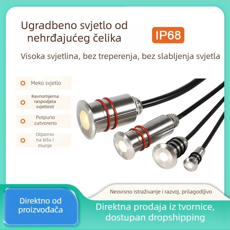 Vanjska kružna podvodna LED svjetiljka od nehrđajućeg čelika, ugrađena u tlo, IP67, 12–24V, topla bijela 3000K