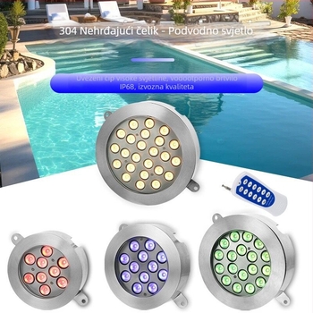 LED podvodna svjetiljka od nehrđajućeg čelika 304, šareni podvodni reflektor za bazen, 9W/12W/18W/25W, zid bazena