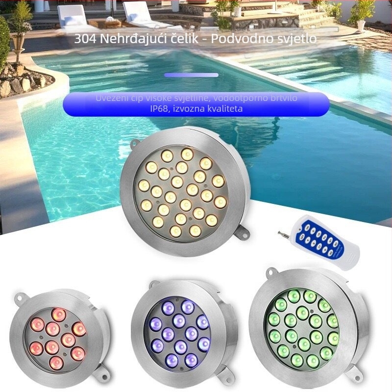 LED podvodna svjetiljka od nehrđajućeg čelika 304, šareni podvodni reflektor za bazen, 9W/12W/18W/25W, zid bazena