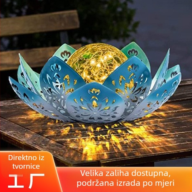 Solarne LED svjetla u obliku puknute ledene kugle, vodootporna, za vanjsku dekoraciju dvorišta i vrta, držač u travnjaku, metalni umjetnički komad.