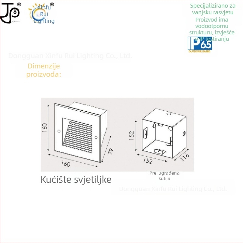 IP65 vodootporno svjetlo za stepenice, ugrađeno, 6W