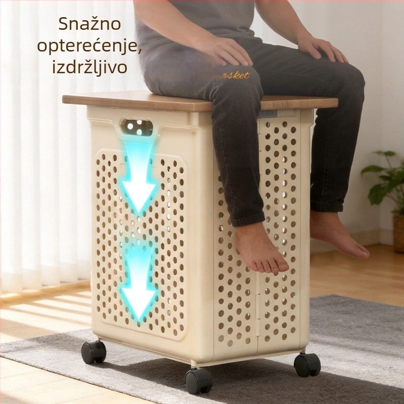 Kućni sklopivi koš za rublje velike kapacitete, kupaonski stalak za pohranu s kotačićima, pokretni koš za odlaganje