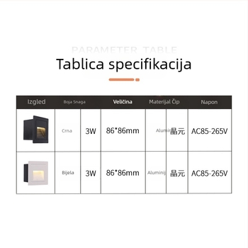 Vanjska LED svjetiljka za stepenice sa senzorom pokreta, ugrađena u zid za stepenice i hodnike