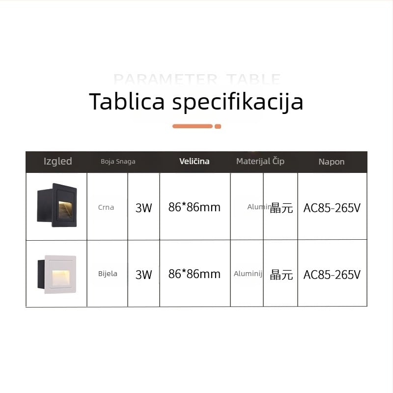 Vanjska LED svjetiljka za stepenice sa senzorom pokreta, ugrađena u zid za stepenice i hodnike
