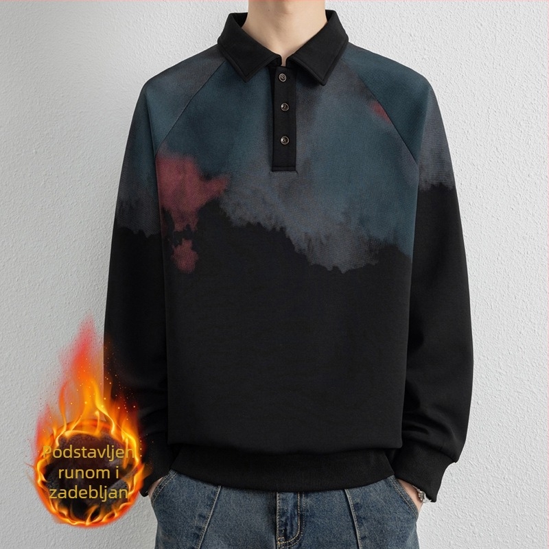 Enbu muški pulover s patchwork detaljem, polo ovratnik, dugi rukavi, fleecirana podstava, casual zimski komad, za mlade 18-24