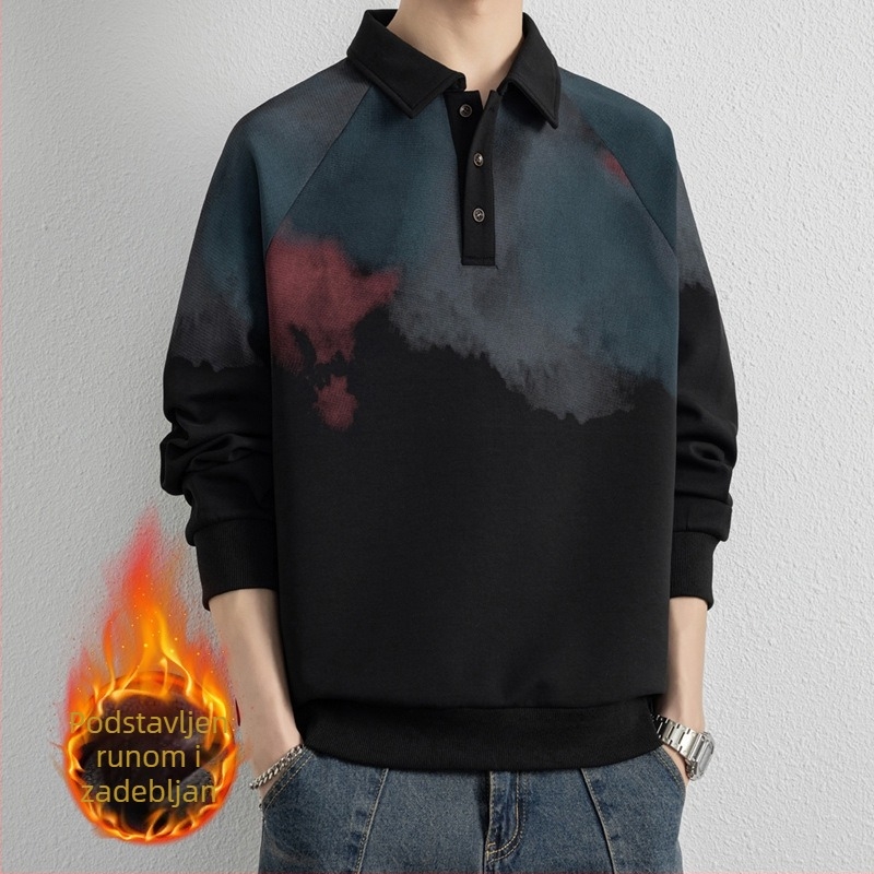 Enbu muški pulover s patchwork detaljem, polo ovratnik, dugi rukavi, fleecirana podstava, casual zimski komad, za mlade 18-24
