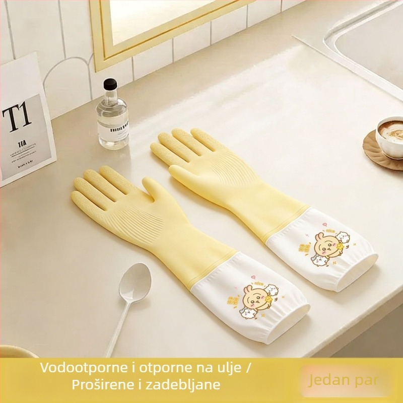 Lateks rukavice za kućanstvo s produženim manžetama, vodootporne, nježne prema koži, za kuhinjsko čišćenje i pranje posuđa, s pojačanim šavovima