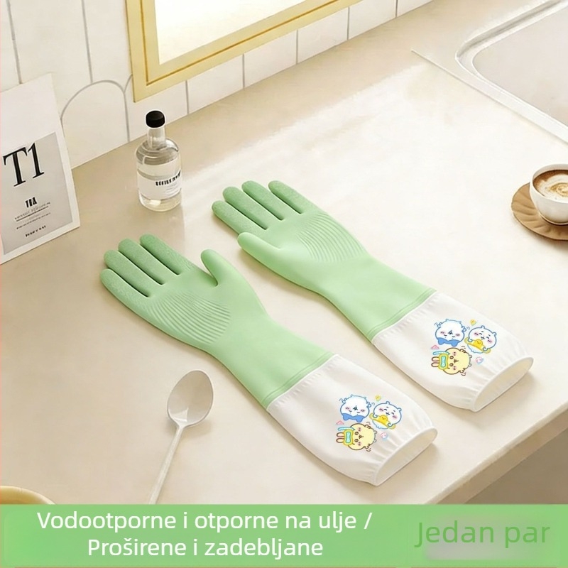 Lateks rukavice za kućanstvo s produženim manžetama, vodootporne, nježne prema koži, za kuhinjsko čišćenje i pranje posuđa, s pojačanim šavovima