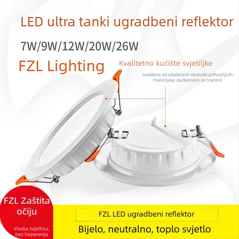 Ultra-tanki LED downlight, ugrađena stropna svjetiljka, 7W (3in), 9W (4in), 12W (6in), 20W