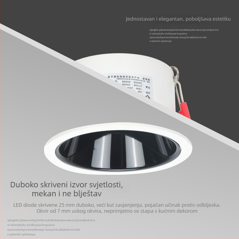 LED anti‑ogled ugradno stropno svjetlo, kružni oblik, uski okvir, 7/10/15W, kućno dnevno osvjetljenje