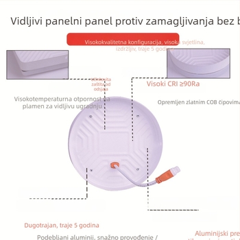 LED panel bez okvira, površinski montirani downlight za strop — kružni ili kvadratni