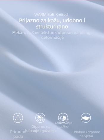 Ženska softshell jakna uskog kroja s fleksi podstavom, boja mliječnoplava, kapuljača, zatvarač, srednja debljina, srednja duljina, jesen-zima 2025 kolekcija, japanski-korejski gradski stil