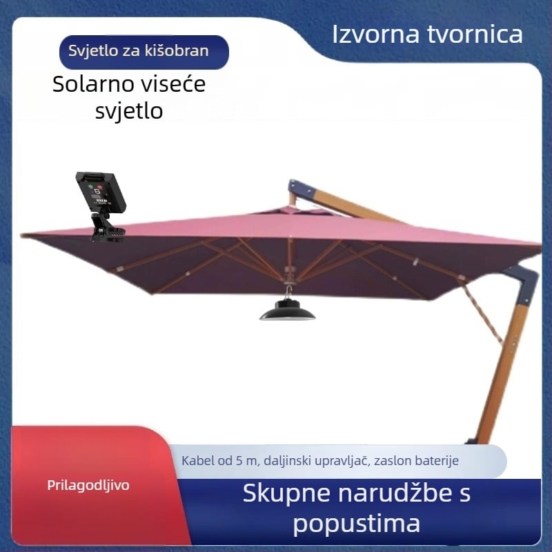 Solarna vanjska LED svjetiljka za kišobran — prijenosna za kampiranje, šator i plažu