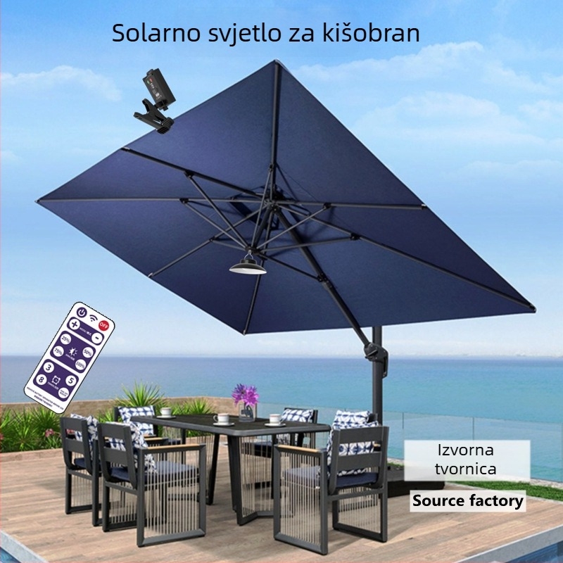 Solarna vanjska LED svjetiljka za kišobran — prijenosna za kampiranje, šator i plažu