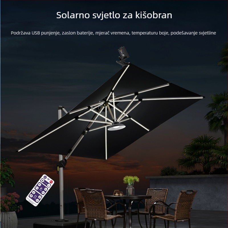 Solarna vanjska LED svjetiljka za kišobran — prijenosna za kampiranje, šator i plažu