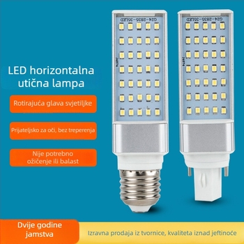 LED horizontalna lampica s G24 utičnicom, cijelo aluminijsko kućište, 110–240V, jednostrana LED kukuruzna žarulja