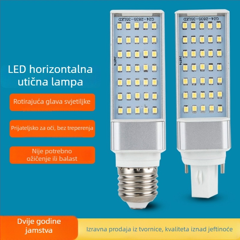 LED horizontalna lampica s G24 utičnicom, cijelo aluminijsko kućište, 110–240V, jednostrana LED kukuruzna žarulja