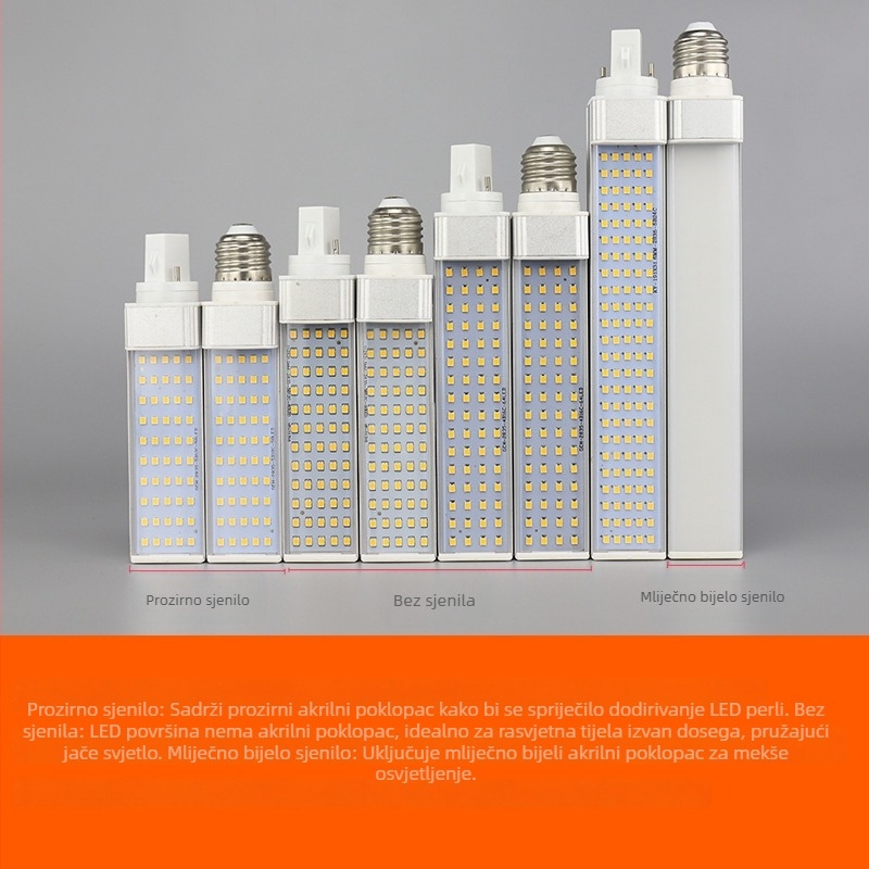 LED horizontalna lampica s G24 utičnicom, cijelo aluminijsko kućište, 110–240V, jednostrana LED kukuruzna žarulja