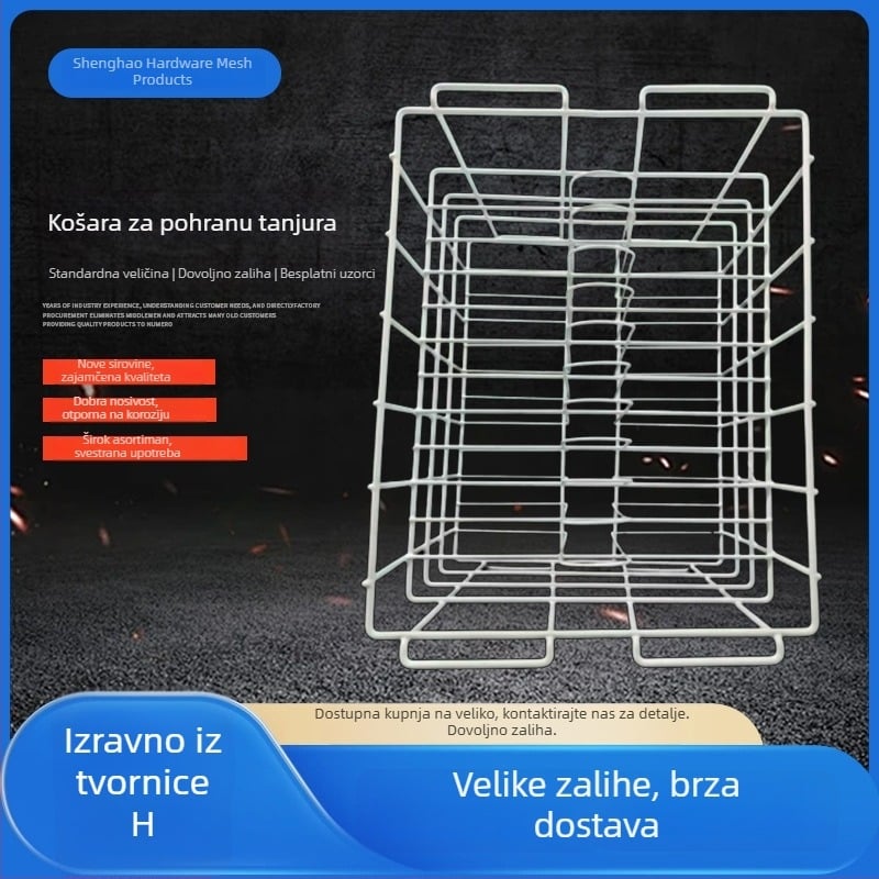 Željezni koš za pohranu tanjura, debeli dizajn, bijelo-zelena plastizirana površina, veliki kapacitet