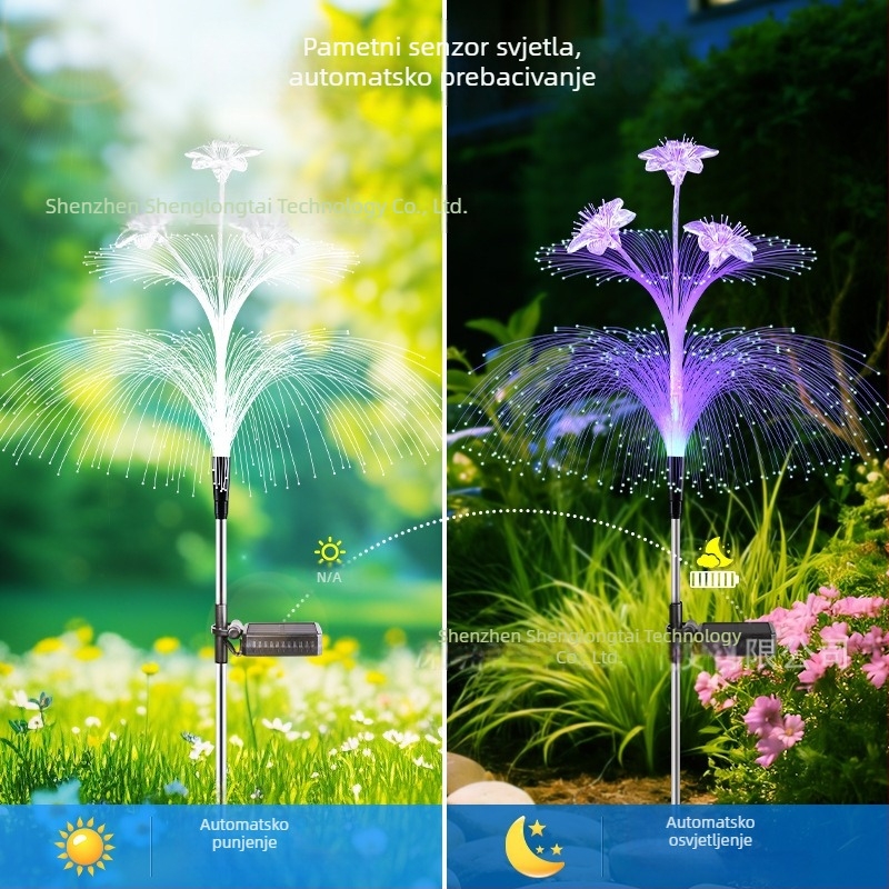 Solarna LED vanjska vrtna svjetiljka s akrilnim ljiljanom i dvostrukim slojem optičkih vlakana u obliku meduze