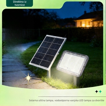 Solarna rasvjeta za vrt, vanjska IP65 vodootporna, kvadratna LED svjetiljka s daljinskim upravljačem, 3.2V, dimenzije 267×190×45 mm