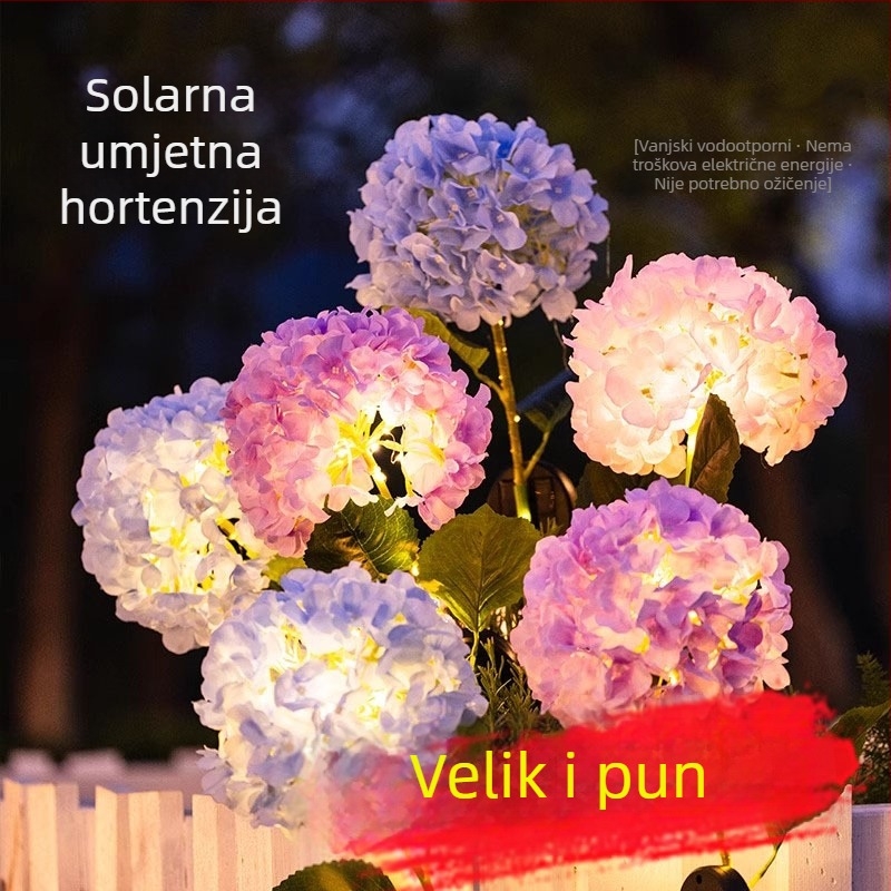 Solarne vrtne svjetiljke za vanjsku upotrebu, vodootporna rasvjeta za krajolik u stilu hortenzije