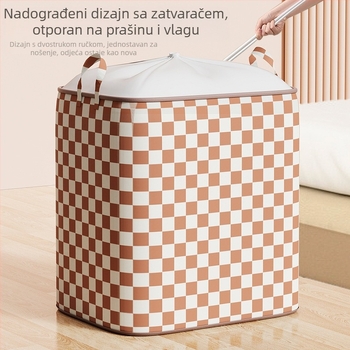 Bež-karo koš za pohranu s vrpcom, za odjeću, 90 L, izrađen od netkanog materijala