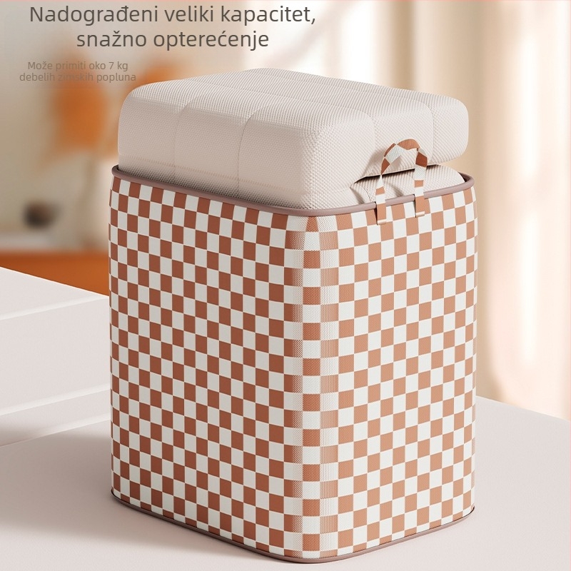 Bež-karo koš za pohranu s vrpcom, za odjeću, 90 L, izrađen od netkanog materijala