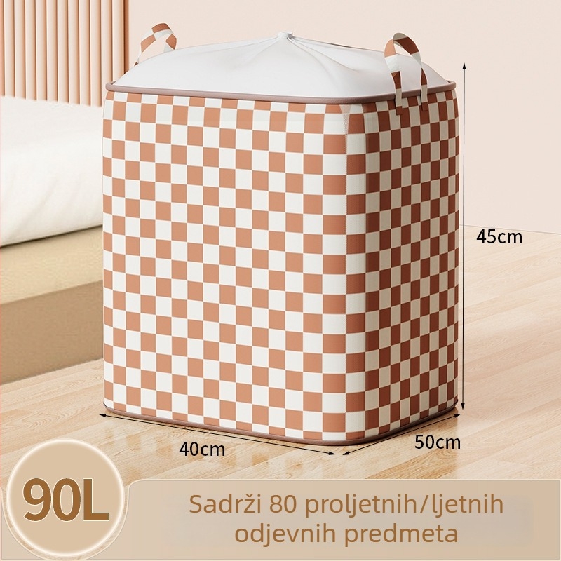 Bež-karo koš za pohranu s vrpcom, za odjeću, 90 L, izrađen od netkanog materijala