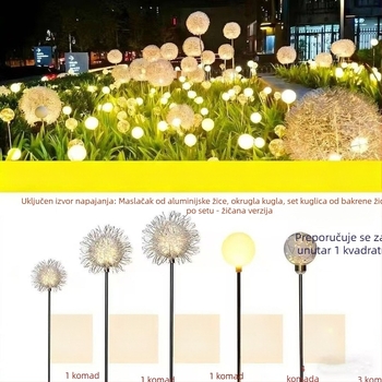 LED lampica s aluminijskim vlaknom u obliku maslačka, solarna, vodootporna, vanjsko osvjetljenje travnjaka