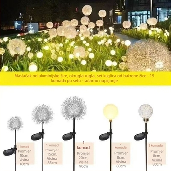 LED lampica s aluminijskim vlaknom u obliku maslačka, solarna, vodootporna, vanjsko osvjetljenje travnjaka