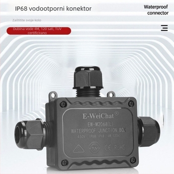 IP68 vodootporna kutija za razvodnu električnu opremu za vanjsku LED rasvjetu, podvodnu i podzemnu uličnu rasvjetu, T-tip, 1 ulaz, 2 izlaza, crna plastična vodootporna kutija